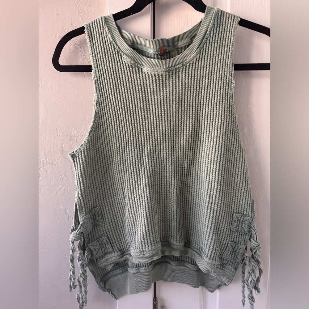 Free People Olive Knit Tank with Tie Accents - Picture 6 of 8
